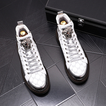 Tide white high-help shoes male leather embroidered thick leisure shoes Korean fashion bright inside the high-martin boots