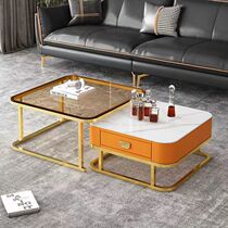 Rockboard tea table combination table small family type living room net black tea color glass living room home Serie high end light extravagant square