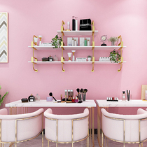 Nordic golden wrought iron rack living room wall one word shelf multi-layer display rack creative bookshelf nail art shelf