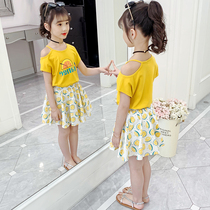 Girls suit skirt summer Korean edition childrens clothing 2021 new childrens summer t-shirt skirt 7-year-old two-piece set net red foreign style