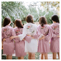 Flora Bridal morning gown custom female wedding bathrobe Wedding photo makeup Silk silk printed nightgown autumn