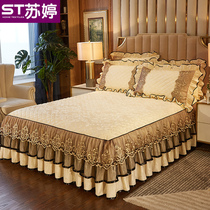  European-style padded lace bed skirt single-piece thickened double-sided coral plus velvet winter warm bedspread three or four-piece non-slip