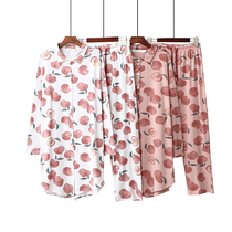 Pure Cotton Pyjamas Woman Autumn Winter Casual Midskirt Trousers Large version All cotton Water Honey Peach Printed Home Clothing Autumn Winter Suit