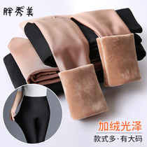  Autumn and winter plus velvet thickened high waist warm glossy pants womens large size outside wear thin foot velvet pants elastic leggings