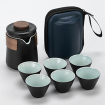 Quick guest Cup ceramic anti-hot pot six cups convenient bag travel kung fu tea set outdoor Tea Teapot