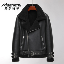 New original ecological leather wool mens motorcycle jacket winter leather leather coat lamb fur coat