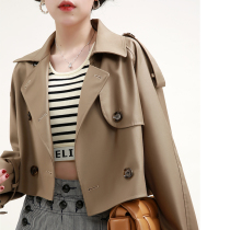 NZ Inren Wind double-row buckle High waist display slim small Shoulder Badge Windsuit Woman Short jacket 2021 Spring and autumn new