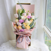 Birthday champagne pink rose bouquet gift box Flowers Express Shanghai Beijing Shenzhen Chengdu city distribution flower shop