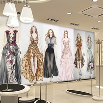 Hand-painted Fashion Wall Cloth Women Dress Custom Wall Paper Clothing Shop Background Wall Wallpaper Fashion House Model Studio Fresco