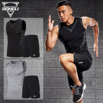 Mens gym sports suit Vest shorts Summer running equipment Tight high elastic sleeveless fitness clothes Summer