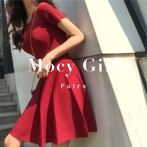 Sandro asw Little Fragrant Knit Dress 2022 Summer French Temperament Waist Skinny Red Ice Silk Skirt