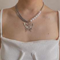 Wilderness White fritillary Pearl butterfly necklace 2020 new female Net red ins titanium steel pendant choker