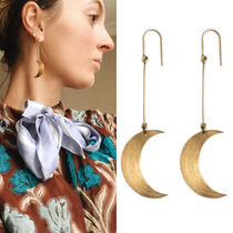 ins design sense metal brushed moon earrings European and American fashion vintage retro Joker ear round face fit