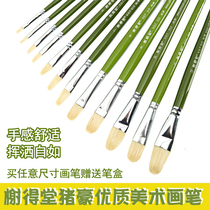  Green pole 515 long pole bristle yellow green pole flat round head Gouache brush Watercolor pen Oil painting pen single set