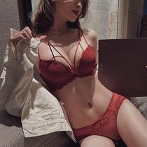 Sexy lace bra cover gathered small chest thickened comfortable breast upper torso red underwear underwear female