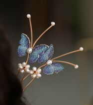 Trembling hairpin embroidery butterfly blue hairpin simple modern hanfu headdress accessories bright hairpin hairpin hairpin hairpin