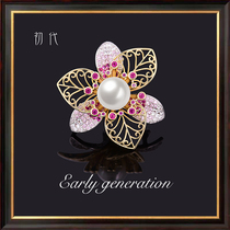 Orange flower pearl colored zirconium corsage brooch female high-grade simple Joker temperament sweater cardigan atmospheric pin accessories