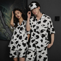 ins couple pajamas summer 2021 Tide brand men and women cotton short sleeve Net red cow explosive home clothing set