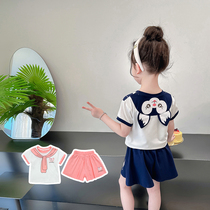 Girls summer suits 2023 new foreign style childrens college style two-piece suit girl baby Lingna Bell clothes trendy