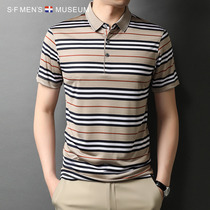 Short-sleeved t-shirt mens polo shirt summer wild high-end lapel stripe business casual 2021 new dad middle-aged