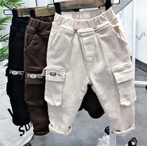 Boy cotton overalls autumn winter 2021 new childrens pants boys foreign style plus velvet padded winter Korean tide