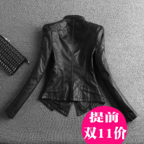 Slim slim slim motorcycle leather clothing female spring and autumn 2021 New Korean version of Joker small jacket long sleeve short leather jacket tide