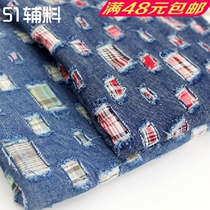 ins wind hole denim fancy plaid womens wear handmade bag DIY fabric accessories thin denim accessories