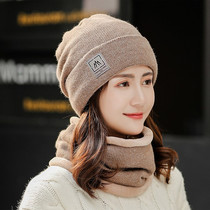 European Station Knitted Wool Hat Lady Winter New Korean version 100 hitch Velvet Thickened Warm Fashion Surround neck Two sets