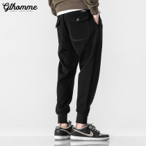 Pants men autumn and winter men plus velvet pants loose tie pants trend closure gray sports pants thick casual pants