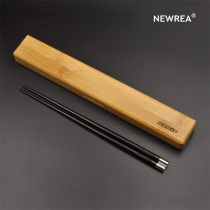 NEWREA new stainless steel head ebony chopsticks portable chopsticks