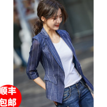 JOVKATTI THIN SMALL blazer WOMENs 2021 summer fashion casual SHORT STRIPED LINEN SUIT TOP