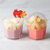 Octagonal octagonal wood chaff Cup mousse cup disposable transparent plastic tiramisu cup pudding cup with lid