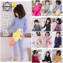 Childrens pure color lingerie suit girl candy color slats undercoat mens cotton woolen sweaty pyjamas elastic autummy autumn pants