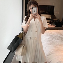 Small fragrant wind high waist suit dress women Summer 2020 new white short sleeve pleated skirt temperament short skirt