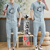 Summer Suit mens ankle-length pants trend leisure Chinese style two-piece set 2020 new short sleeve t-shirt a set of clothes