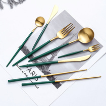 304 Stainless Steel Knife Fork Ancestral Mother Green Western Dining Cutlery Suit Steak Knife Fork Home Knife Fork Spoon Chopstick Fruit Fork