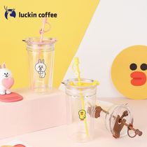 Ruixing portable line coffee straw Double-layer glass female cute friends