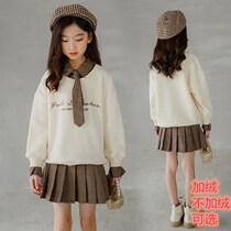 2022 Autumn Girls Sweatshirt Short Skirt Set Girls Academy Kids Pleated Skirt Two-piece Set Of Exotic Pleated Skirts