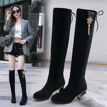Black high-barrel knight boots womens 2021 new autumn and winter thick-heeled high-heeled boots over the knee boots stretch boots boots
