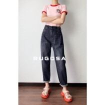 (Rugosa M) black jeans high waist slim loose straight tube casual trousers daddy pants Joker women