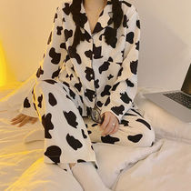 Korean girl spring and autumn winter pajamas daily cute cow long sleeves in wind two pieces of suit home clothing tide