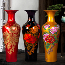 Jingdezhen ceramic crystal glaze peony Chinese Chinese red living room TV cabinet floor Vase ornaments large