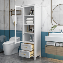 Nordic solid wood bathroom side cabinet Oak toilet floor storage side cabinet toilet waterproof storage High Standing Cabinet