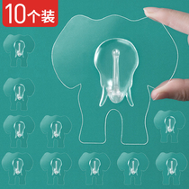 Hook strong adhesive free hole wall load-bearing hook Strong incognito paste type transparent creative elephant sticky hook