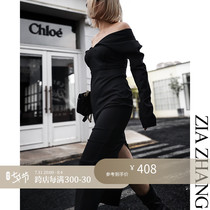 Z boss Two to wear V collar hanging shoulder one-piece dress High bomb Long sleeves Mid Length Party Superior Evening Dress Woman