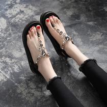 Net red buckle sandals women's thick-heeled bohemian rhinestone 2021 summer new fashion Joker thick-soled roman shoes