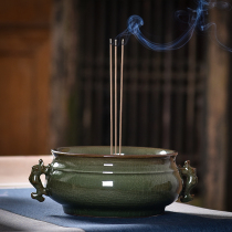 Jingyin handmade ceramic incense burner Household indoor Longquan antique firewood burning iron tire ice cracking pisces stove for Buddha ornaments