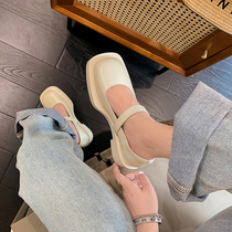 Womens single shoes 2022 Spring new genuine leather with Mary Jane shoes Inn light mouth coarse heel thick leather shoes