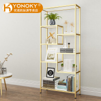  Nordic creative wrought iron bookshelf Multi-layer floor-to-ceiling display shelf Living room partition decorative marble storage shelf