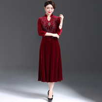 Spring and Autumn to participate in the wedding mother-in-law wedding banquet noble gold velvet dress high-end atmosphere wedding dress